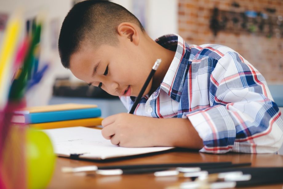 Boy learning effectively during private home tuition
